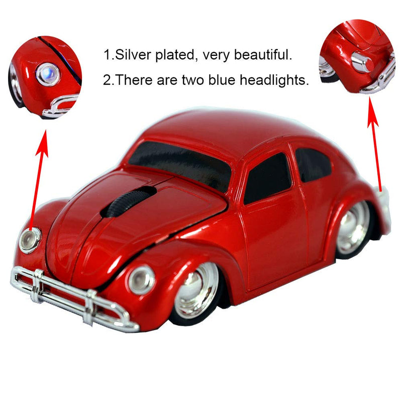 Jinfili 2.4G USB Wireless Car Mouse 1967's Classical Shaped Car Computer Mouse Ergonomic Gaming Mice for Desktop Laptop PC Mac Window 10 Red