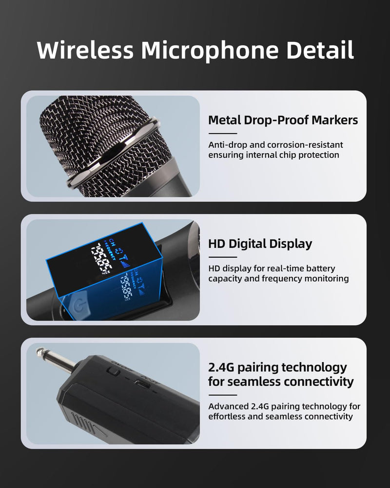 [AUSTRALIA] - Unitrile for Sing, Play, and Activities, 2.4GHz Hi-Rise Wind with Rechargeable Receiver, 200 Feet Gold Mist 2 Pieces for Karaoke, Pa System (Black) Black 