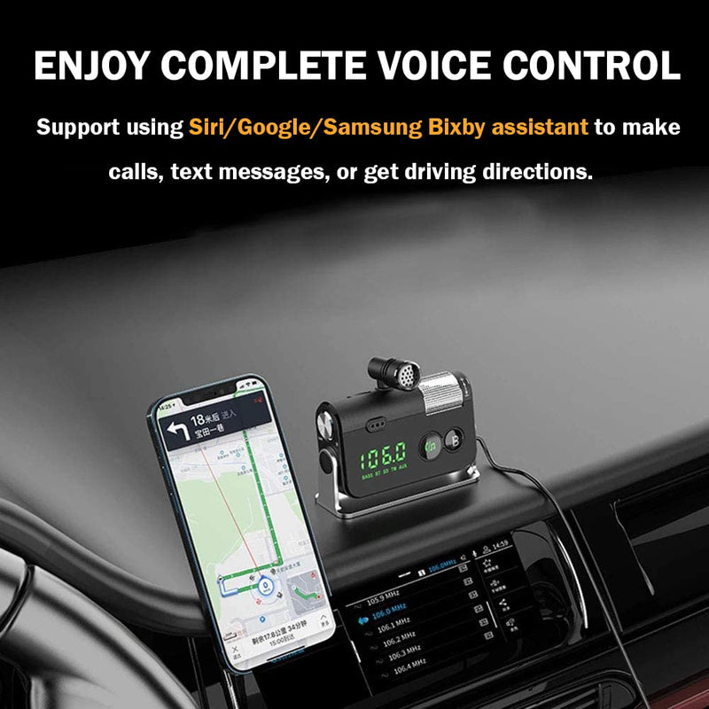 [AUSTRALIA] - WYYHAA Bluetooth Car Adapter, Blutu para Carros with 2 Microphones & QC3.0 +Type-C PD 18W HiFi Bass Supports Hands-Free Calling, Siri Google Assistant, TF Card AUX Output Silver 