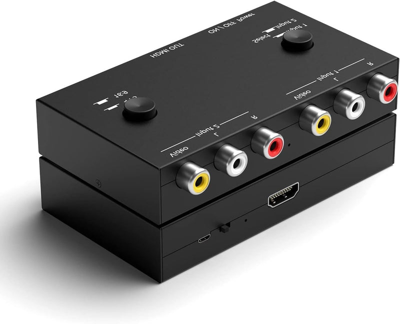 [AUSTRALIA] - 2 AV to HDMI, 1080P/720P 2 Way RCA Composite CVBS AV Switch to HDMI Video Audio Converter Adapter Support 4:3/16:9 Switching, for Sega Xbox PS2 PS3 N64 NGC SNES WII VHS VCR Camera DVD 