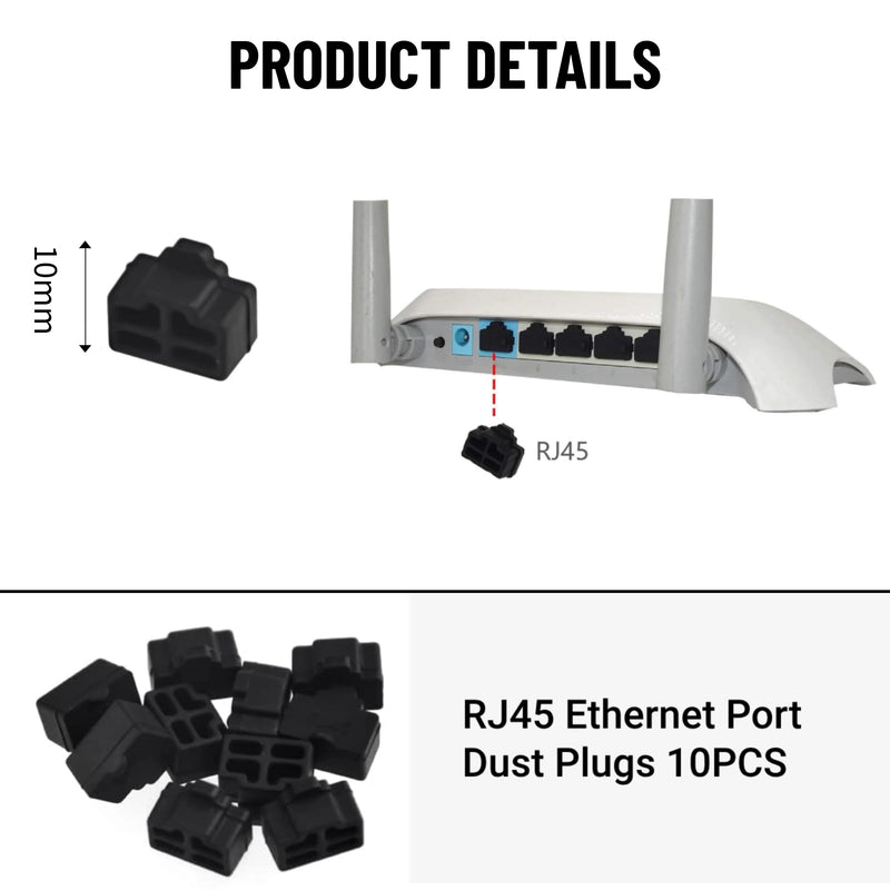 10Pcs Ethernet Dust Cover, RJ45 Anti-Dust Silicone Plugs Protector Stopper Cap for Female Port Protector/Blocker, Port Protector for Switch, Router, Media Converters