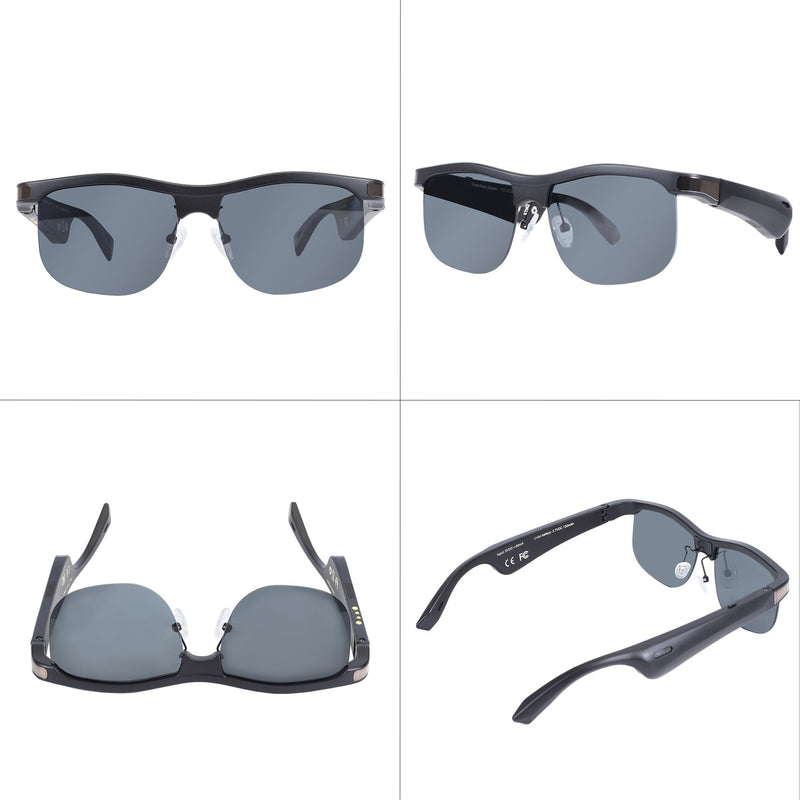 Bluetooth Smart Glasses, Audio Music Glasses, Polarized Sunglasses for Men Women, Open Ear Sport Sunglasses, Built in Mic, Voice Assistant, Bluetooth 5.0, UV400 Protection (Black) Black