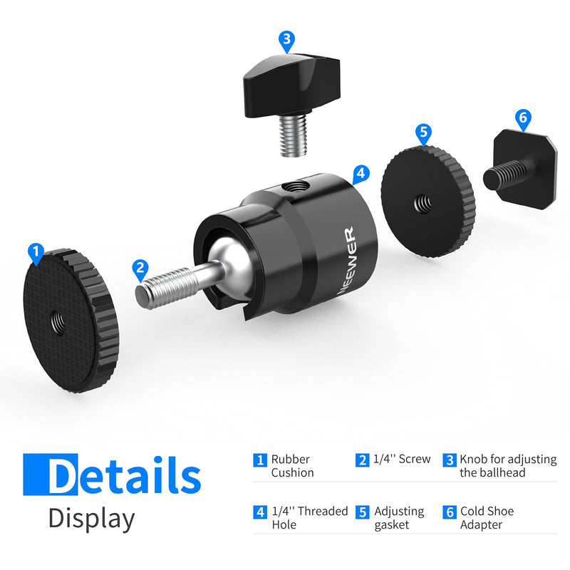 [AUSTRALIA] - NEEWER Mini Ball Head with Cold Shoe & 1/4” Screw, 2 Pack, 360° Swivel 90° Tilt Ballhead Camera Mount Hot Shoe Adapter for Camera, Camcorder, Smartphone, LED Video Light, Microphone, Ring Light, ST17 ST17（2-Pack） 