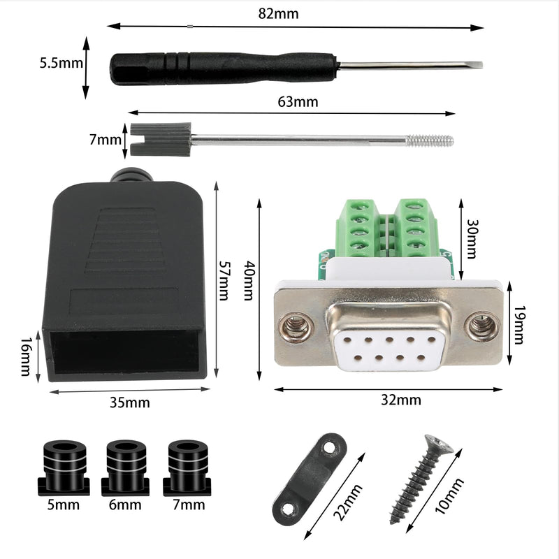 BIFALE DB9 Breakout Connector (3 Male+3 Female), DB9 Solderless Connector RS232 D-SUB Serial Adapters 16mm thinner 9 Pin Port Terminal Breakout Board with Case Long Bolts Tail Pipe 3 Male+3 Female