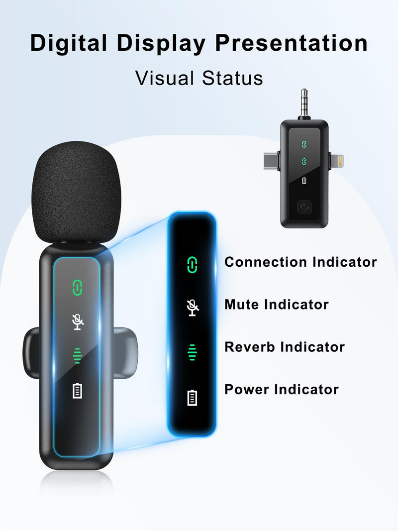 BILIWAL Wireless Lavalier Microphone, Noise Cancelling Lapel Recording Entry-Level 2 Pack Mics, 3IN1 Port for Most Devices 3IN1 RX Mic