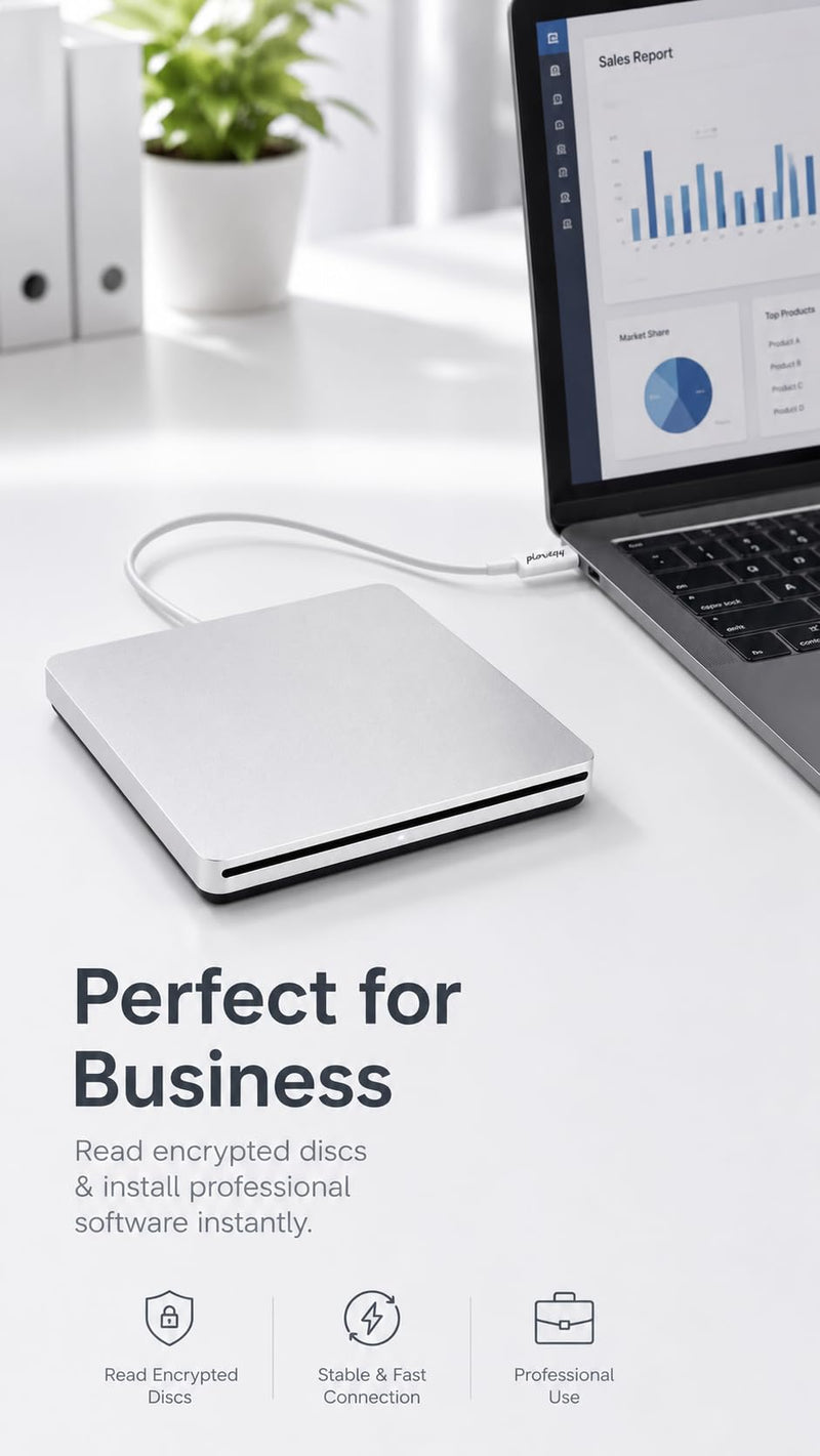 External CD DVD Drive USB-C Superdrive Portabl CD/DVD ROM Optical Drive Player Reader Writer Burner for MacBook Pro Windows 10 Laptop Desktop (Silver)