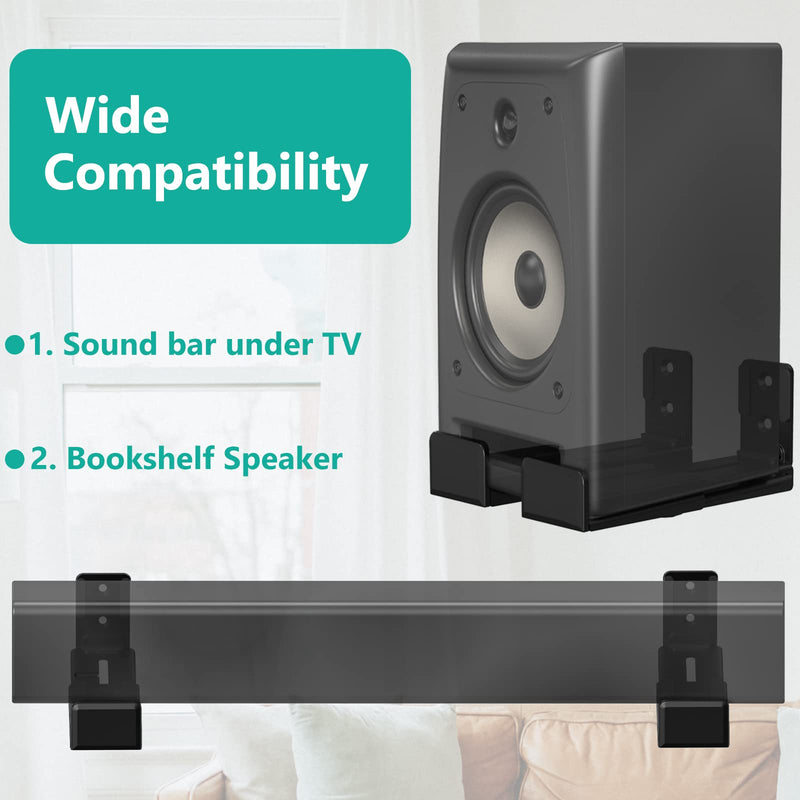 WALI Universal Soundbar Wall Mount, Center Channel Speaker Wall Mount Dual Bracket Hold up to 33 lbs, Arms Extend Adjustment from 3.5 to 6.1 inch (SLK202), Black