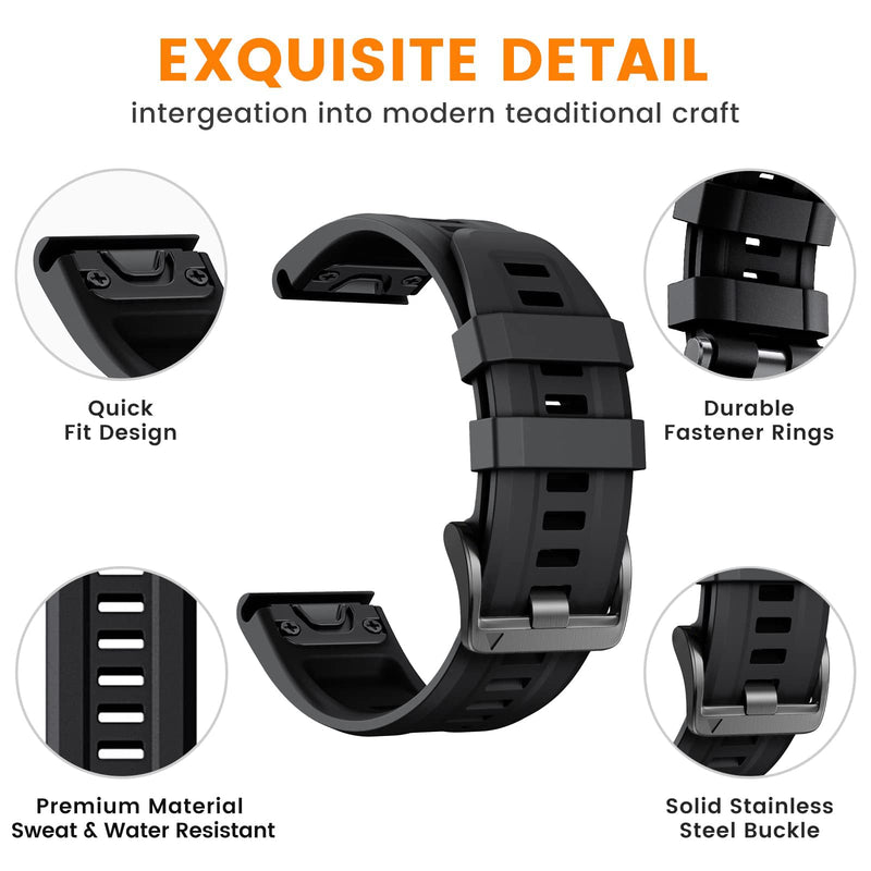 NotoCity Compatible with Fenix 7/Fenix 6/Fenix 5 Band,QuickFit 22mm Silicone Watch Band for Fenix 8 47mm/Fenix 7 Pro/Fenix 6 Pro/Fenix 5 Plus/Approach S70/S62/S60/Epix 2 Pro 47mm(6PCS) 6pcs