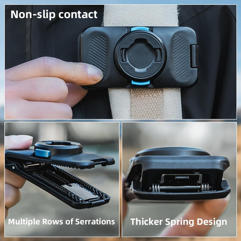 Magnetic Phone Clip Mount for Backpack Strap, 360° Rotating Hands-Free Phone Holder Compatible with iPhone 17/16/15 Pro Max, Samsung and Most Smartphones