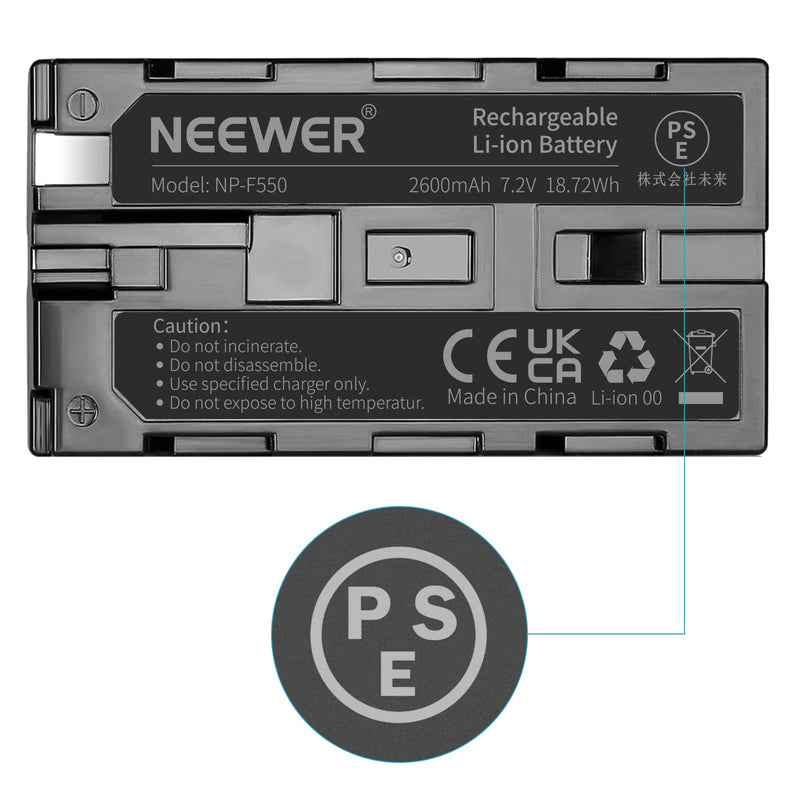 Neewer® (2Pack) 2600mAh Sony NP-F550/570/530 Replacement Battery for Sony HandyCams, Neewer Nanguang CN-160,CN-216,CN-126 Series and Other LED On-Camera Video Lights Which Using NP-F550