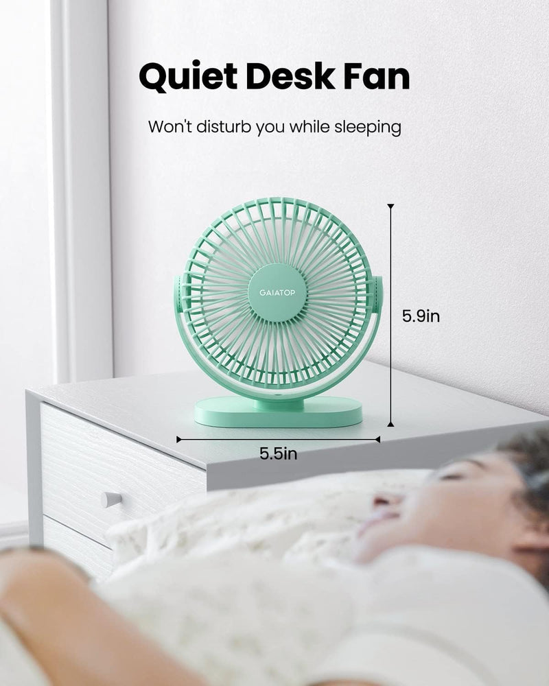 Gaiatop USB Desk Fan, 3 Speeds Powerful Portable Fan, 5.5 Inch Quiet Cooling Mini Fan, 90° Rotate Small Table Fan with 5ft Cable Personal Fan for Desktop Home Office Travel Green