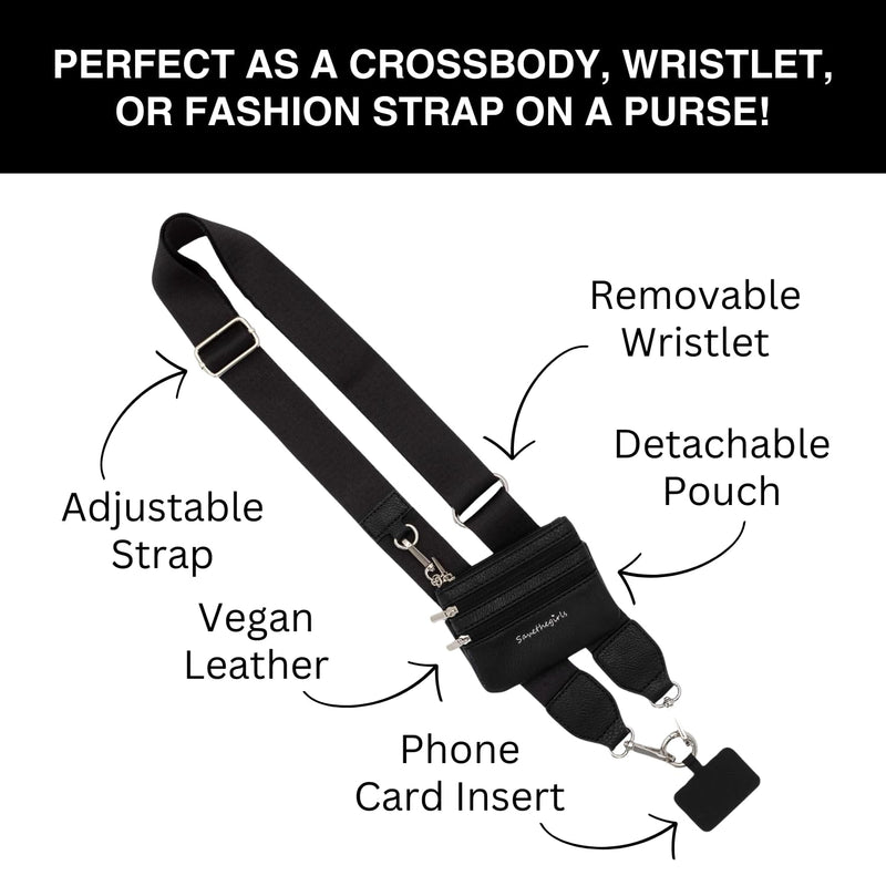 Save the Girls Clip & Go Phone Lanyard Crossbody Strap with Wallet, Black | Crossbody Cell Phone Lanyard Strap with Zippered Wallet Pouch. Adjustable, Anti-Theft Hands-Free Phone Holder for Women. Black - Black Pouch