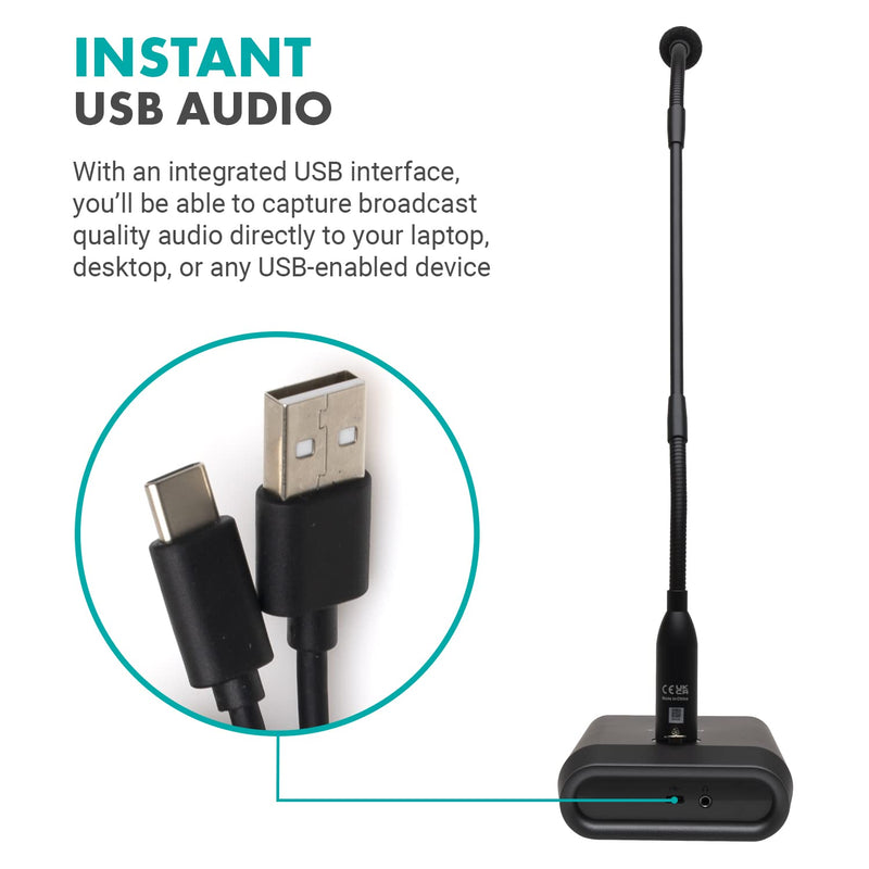 Movo GM-5 Professional 18-inch Gooseneck Microphone with USB Interface Stand, One-Touch Mute- Podium Microphone with Stand for Conferencing, Live Events, Streaming - USB Computer Mic for Mac, PC Standard