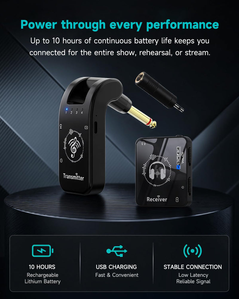 Stormee Wireless in Ear Monitor System, 2.4GHz IEM with Low Latency, 131ft Wireless Range, 10H Rechargeable Battery, Auto Pairing, Portable for Singers, Guitarists, Drummers & Live Performance