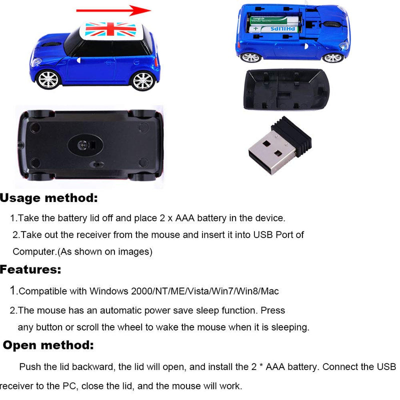 Jinfili Cool Style Car Wireless Mouse Ergonomic USB Gaming Mice for Desktop Laptop PC Notebook Blue1