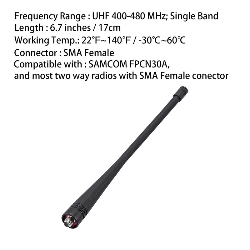 Samcom Long Antenna with SMA-Female for Two Way Radio, 6.7 inch Elastic and Non-deformable Walkie Talkie Antenna UHF 400-480MHz, Compatible with FPCN30A/ FPCN10A and Most Walkie Talkies (6pcs) 6.7 inch UHF (6pcs)