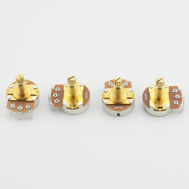 A500K B500K-OHM Guitar Potentiometer 18mm Long Split Shaft Pots Audio Volume Tone Pots Guitar Potentiometers for Electric Guitar and Bass (Set of 4)