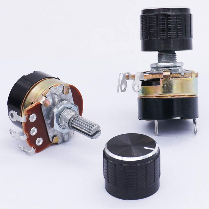 Taiss WH138 2 Pieces 10K Ohm Potentiometer Single Linear Cone Dimmer with Switch + 2 Pieces Black Aluminium Alloy Knob