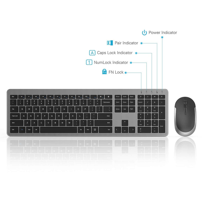Wireless Keyboard and Mouse Combo - Full Size Slim Thin Wireless Keyboard Mouse with Numeric Keypad 2.4G Stable Connection Adjustable DPI (Grey & Black) Wireless keyboard mouse black & grey