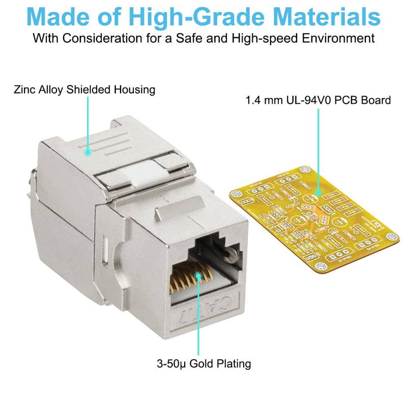 OFFCUP 8 x Keystone Module CAT 7 Jack up to 500 MHz 10 Gbit/s Network Patch Panel, Mounting CAT Raw Cable Socket Tool-Free Thanks to Snap-In Compatible with Most Panels No Rust and Durable 8PCS
