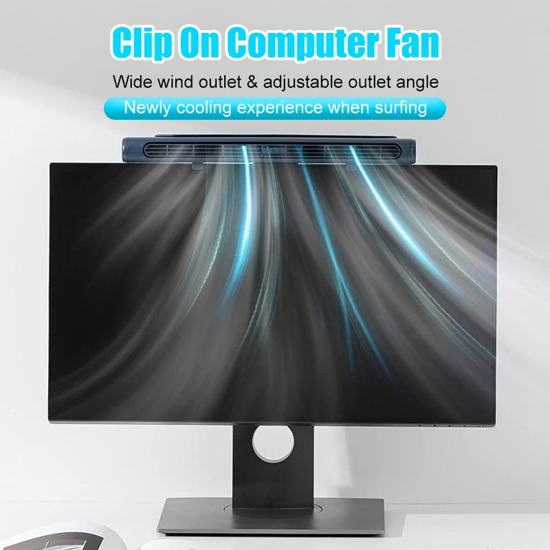 Clip On Computer Fan, Bladeless Monitor Clip On Fan | Personal Cooling Fan for Office, Quiet USB Desk Fan Small Tower Fan for Desk, Suitable for Flat and Curved Monitor, Laptop Navy