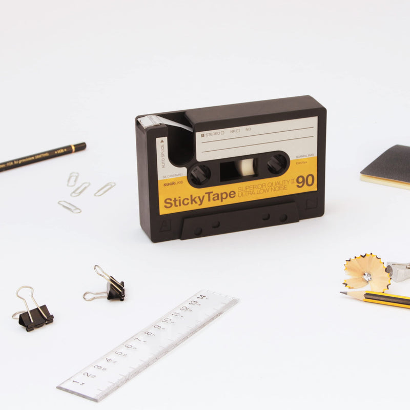 [AUSTRALIA] - Suck UK Tape Dispenser - Retro Cassette Tape Dispenser Desk - Retro Desk Accessories - Novelty Office Accessories - Sticky Holder - Double Sided Organiser - Old School Stationery Gift - Refillable 