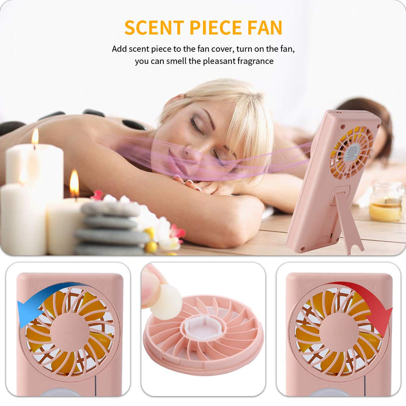 Handheld Fan Rechargeable with Fragrance Dish, Mini Fan Portable 3 Speeds with Make-up Mirror Fill-in Light, USB Fan for Women Outdoor,Traveling - Pink
