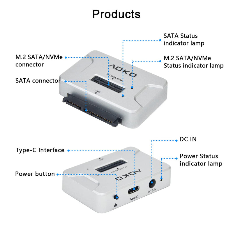 M.2 SATA/NVMe to USB Docking Station,Hard Drive Reader Adapter, External M.2 SSD Enclosure for M.2 PCIe NVMe and SATA SSDs, Compatible with SATA III HDD/SSD (M.2 Dock or SATA Adapter) | External M.2 Dock & Adapter for Both (M Key, B+M Key）,SATA Hard Dr...
