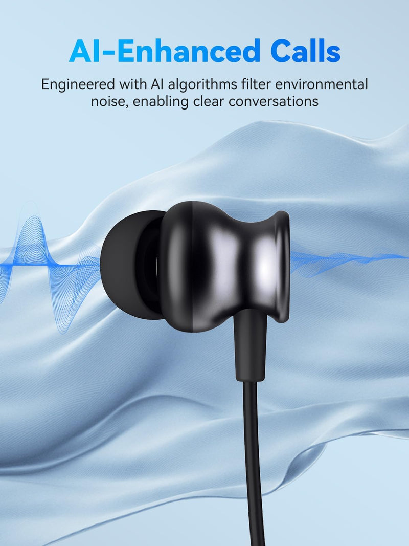 Bluetooth Neckband Headphones, Wireless Earbuds with Mic, 60H, IPX5 | 60H Playtime, IPX5 Sweat & Water Resistance, Bluetooth 5.4, Magnetic Neckband, S/M/L Ear Tips, Call Noise Reduction