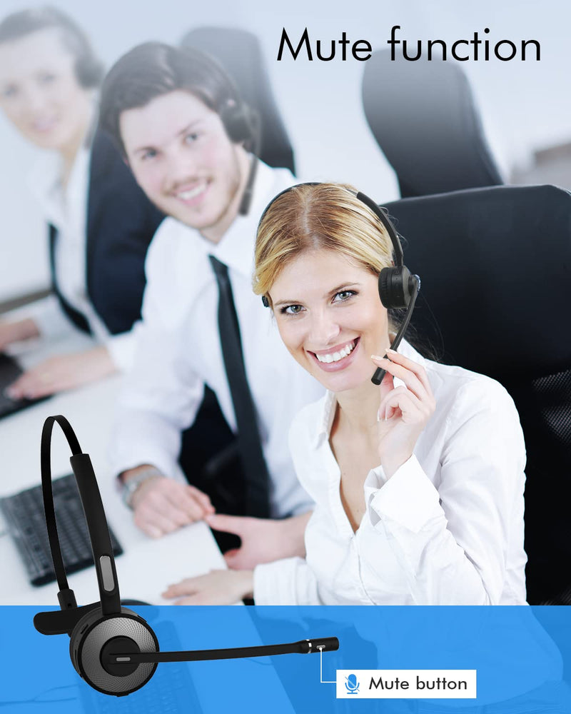 HUAKUA Bluetooth Headset with Microphone, Single Ear Trucker Headset Noise Cancelling Wireless Headset with Mute Function Clear Sound for Cell Phones PC Laptop Home Office (Headset)