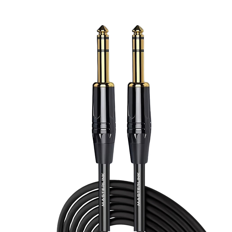 MASTERLINK 1/4 Inch TRS Instrument Cable 20 FT | Gold Connectors, Balanced 6.35mm Male to Male Jack Stereo Audio Balanced Line for Synths, Keyboard, Mixer, Amplifier, Speakers, Electric Bass Guitars 20FT