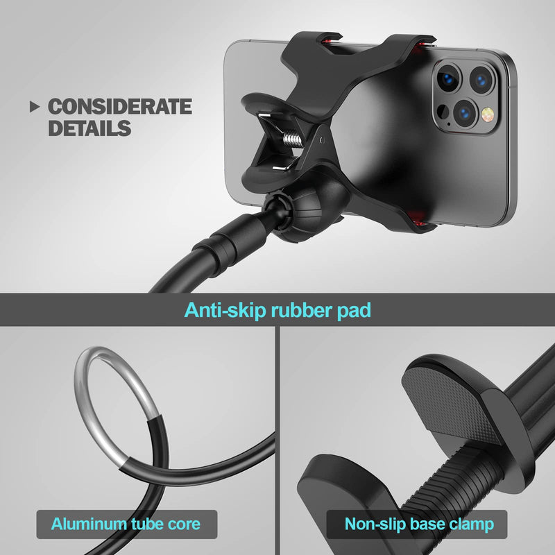 Gooseneck Phone Holder for Bed, Flexible Lazy Arm Cell Phone Holder 360 Adjustable Clamp Bracket Mount Desk for iPhone 14 Pro Max Plus 13 12 Pro Max Mini 11 Pro Xs XR X 8 Samsung S22 S21 Phones Black