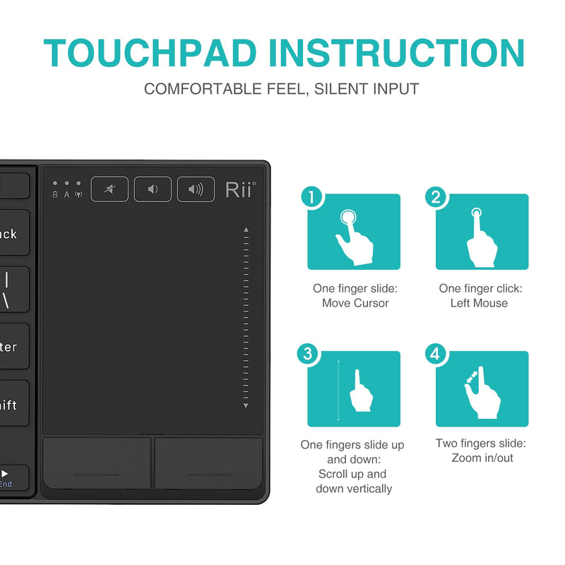 Rii K22 Ultra Slim 2.4 Gigahertz Mini Wireless Multimedia Keyboard with Touchpad for PC and Laptop