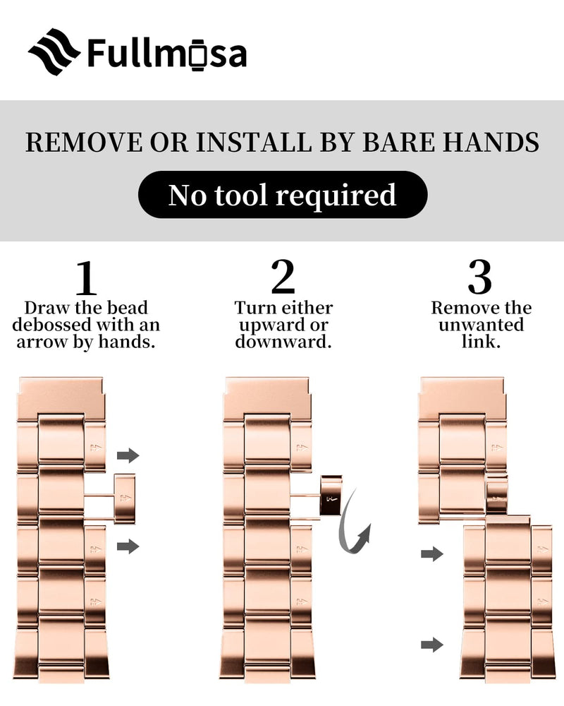 Fullmosa Compatible Stainless Steel Apple Watch Band 44mm/45mm/42mm Rose Gold with Case & Compatible Metal No tool needed Apple Watch Band with Case 44mm/45mm/42mm Rose Gold