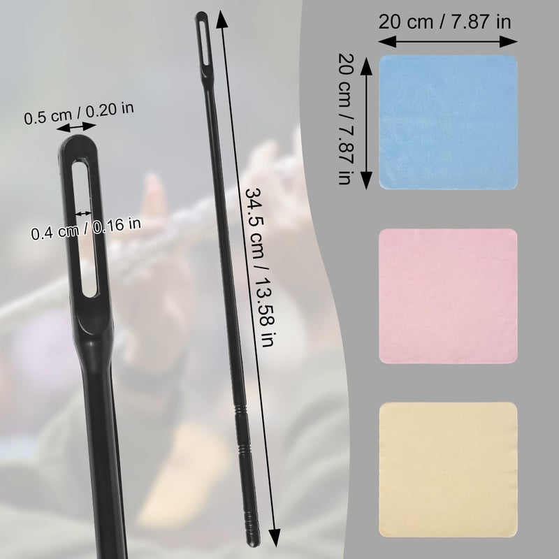 Flute Cleaning Kit 2 Flute Cleaning Rods with 6 Pack 20x20cm Large Flute Cleaning Cloth Musical Instruments Polishing and Cleaning Accessories - Pink, Yellow, Blue Multi Color