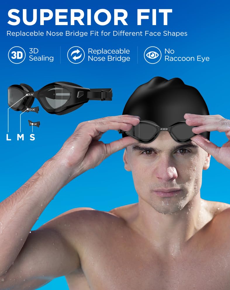 [AUSTRALIA] - XDX Swim Goggles with Swim Cap Anti-Fog Pool Goggles with Detachable Lenses Swimming Goggles Cap Set for Youth Men Women A3(smoke Gray+swim Cap) 