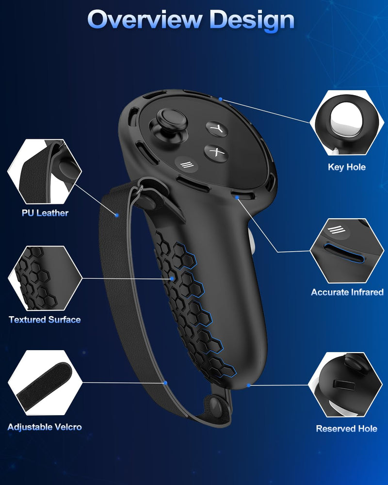 Controller Grips for Oculus Meta Quest 3 Touch Plus Controllers Grip Cover for VR Controllers Straps Silicone Covers Protector, Non-Slip Thumbstick Covers, 1Pair, Black