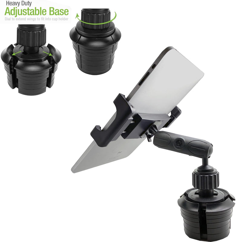 LongNeck Drinks Car Semi Truck Cup Holder Mount for Tablets & Phones - iPad Pro 12.9 10.5 9.7 Air Mini, Galaxy Tab, iPhone 14 15 16 17 Air Pro MAX Galaxy S25 S24 Fold Oneplus Pixel