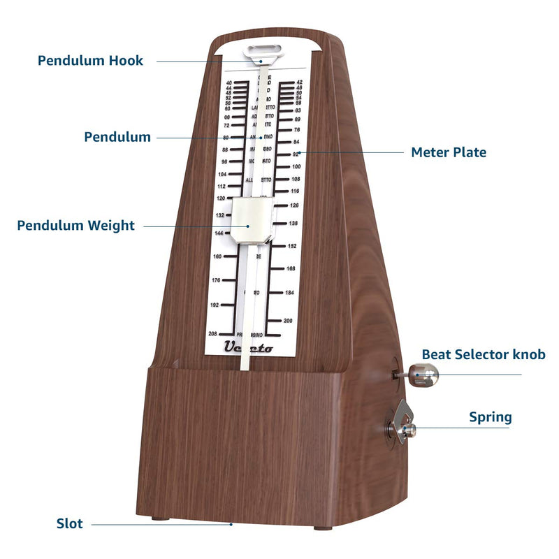 Mechanical Metronome Wood Grained Loud Sound/High Precision/No batteries Needed/for Piano/Guitar/Violin/Drum and Other Instruments (Tower design) wood grain