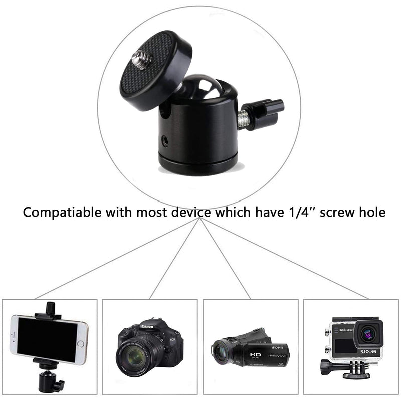 Universal 1/4" Swivel Mini Ball Head Screw Tripod Mount with Hot Shoe（2 Pack）, Eszkozta 360 Degree Rotating Mount Base Adapter for DSLR Cameras HTC Vive Tripods Monopods Camcorder Light Stand… Black-Black-with Hot Shoe