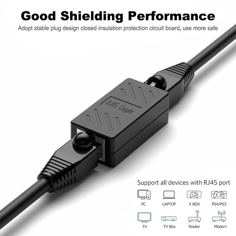 RJ45 Inline Coupler,RJ45 Coupler, Network Coupler, for Cat7/Cat6/Cat5e/cat5 Ethernet Cable Extender Connector - Female to Female, Black 20 Pack RJ45 Coupler Black 20 pcs