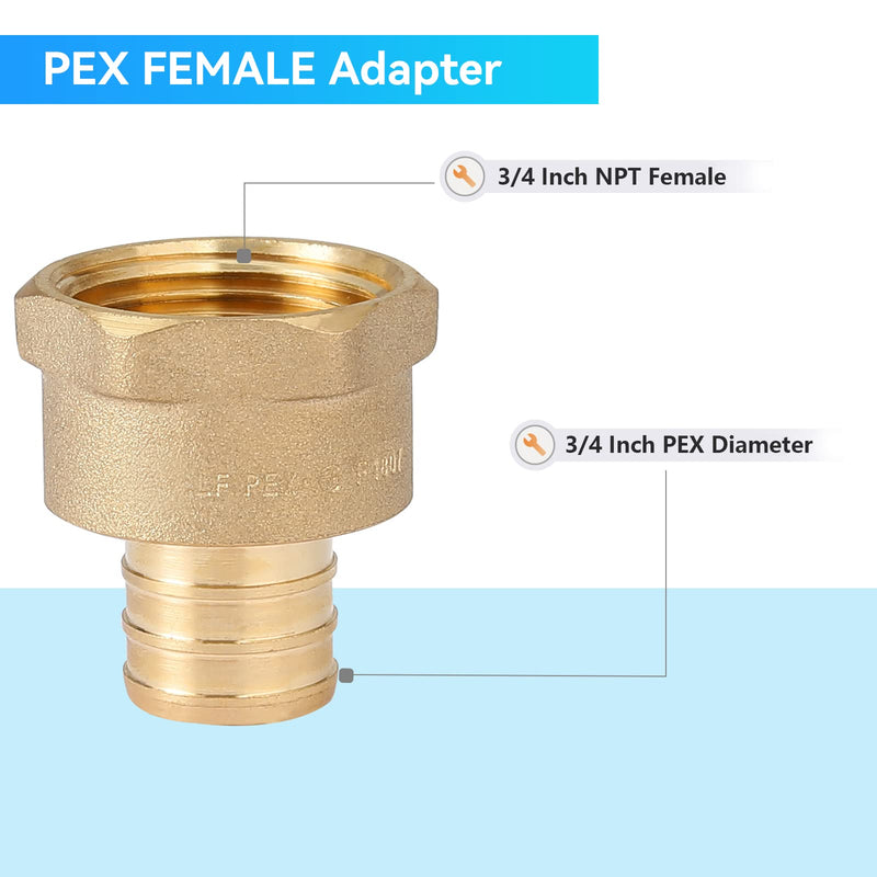 [AUSTRALIA] - (Pack of 5) PEX 3/4" x 3/4" NPT Female Threaded Adapter,Brass Pex Crimp Adapters Fitting for PEX Pipes in Plumbing Jobs(PEX1807044-5Pack) 3/4Inch(5Pack) Female Adapter 