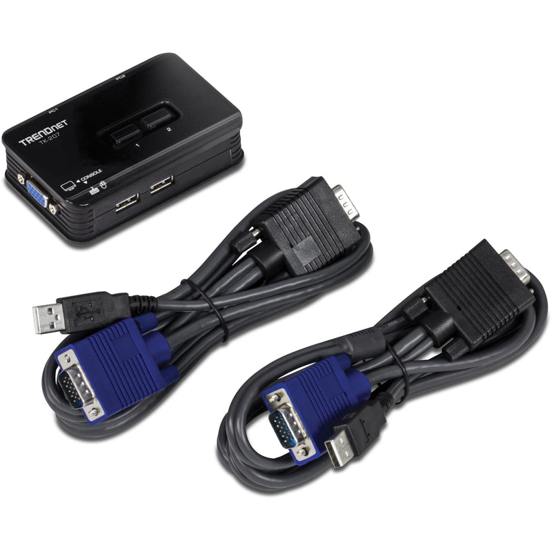 TRENDnet 2-Port USB KVM Switch, TK-207K | Control Two Computers with One Set of Console Controls,2048 x 1536 Resolution,60Hz Refresh Rate,All Required Cabling Included 2 Port USB w/ Cables