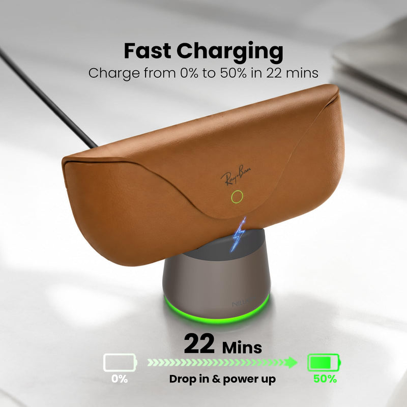 Nillkin RayDock Charging Stand for Ray-Ban Meta Glasses Case (Gen 1 & 2) | Aluminum, LED Light Charging Dock, Stable Anti-Slip, Smart Glasses Accessories, Display for Home & Office, Brown