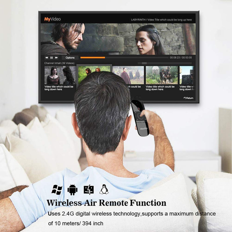 WeChip W1 Remote 2.4G Wireless Keyboard Multifunctional Remote Control for Nvidia Shield/Android TV Box/PC/Projector/HTPC/All-in-one PC Black