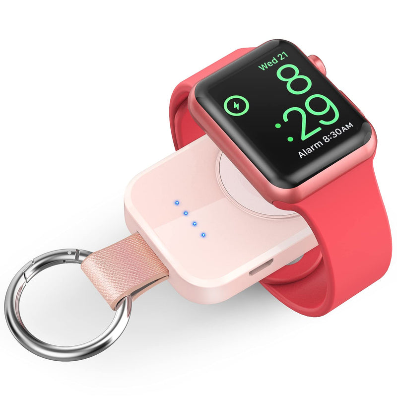 i.VALUX Portable Wireless Charger for Apple Watch, Pink and Black Keychain Extra Battery Travel Charger with USB Cable Compatible with Watch Series 8 7 6 5 4 3 2