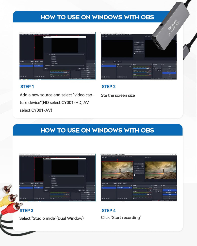 [AUSTRALIA] - VHS to Digital Converter, Video Capture Card for VHS/DVD/HI9/AV/Wii, RCA to USB Converter Analog to Digital Adapter for Saving Old Memories RCA/S-Video/HDMI Input (USB-A+USB-C) USB A+USB C 