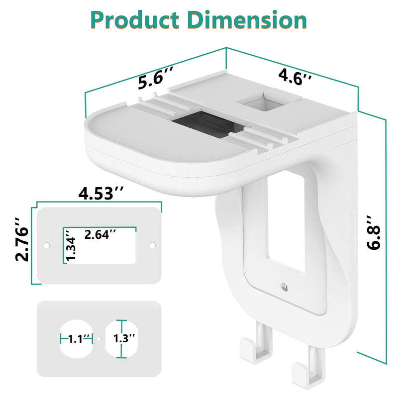 WALI Outlet Shelf Wall Holder, fit for Duplex GFCI Decorative Outlet, Bedroom Outlet Shell A Space Saving for Smart Home, Speakers up to 20lbs with Cable Management (OSH001-W), White 1 Pack