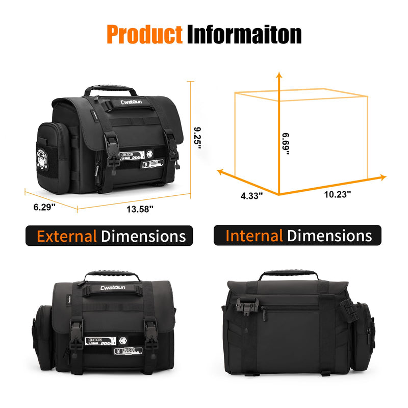 Cwatcun Tactical Camera Sling Bag, Crossbody Case with Tripod Holder | Fits 1camera+2lenses+11"iPad. Tactical webbing, removable pouches, magnetic buckle, padded foam, tripod holder Black Small