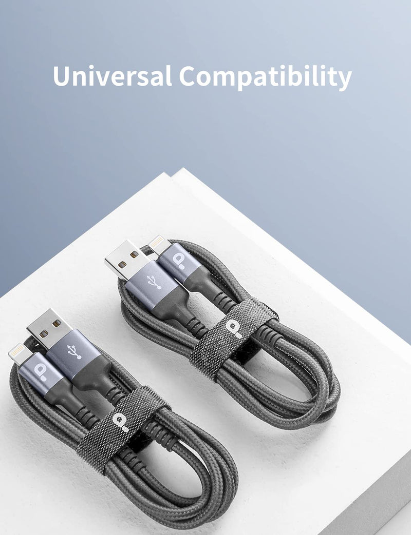 [AUSTRALIA] - iPhone Charger Cable 2Pack 6FT, Nylon Braided Lightning Cable, [Apple MFi Certified] Fast Charging iPhone Charger Cord Compatible with iPhone 14 13 12 11 Pro Max XR XS X 8 7 6 Plus iPad and More Grey 